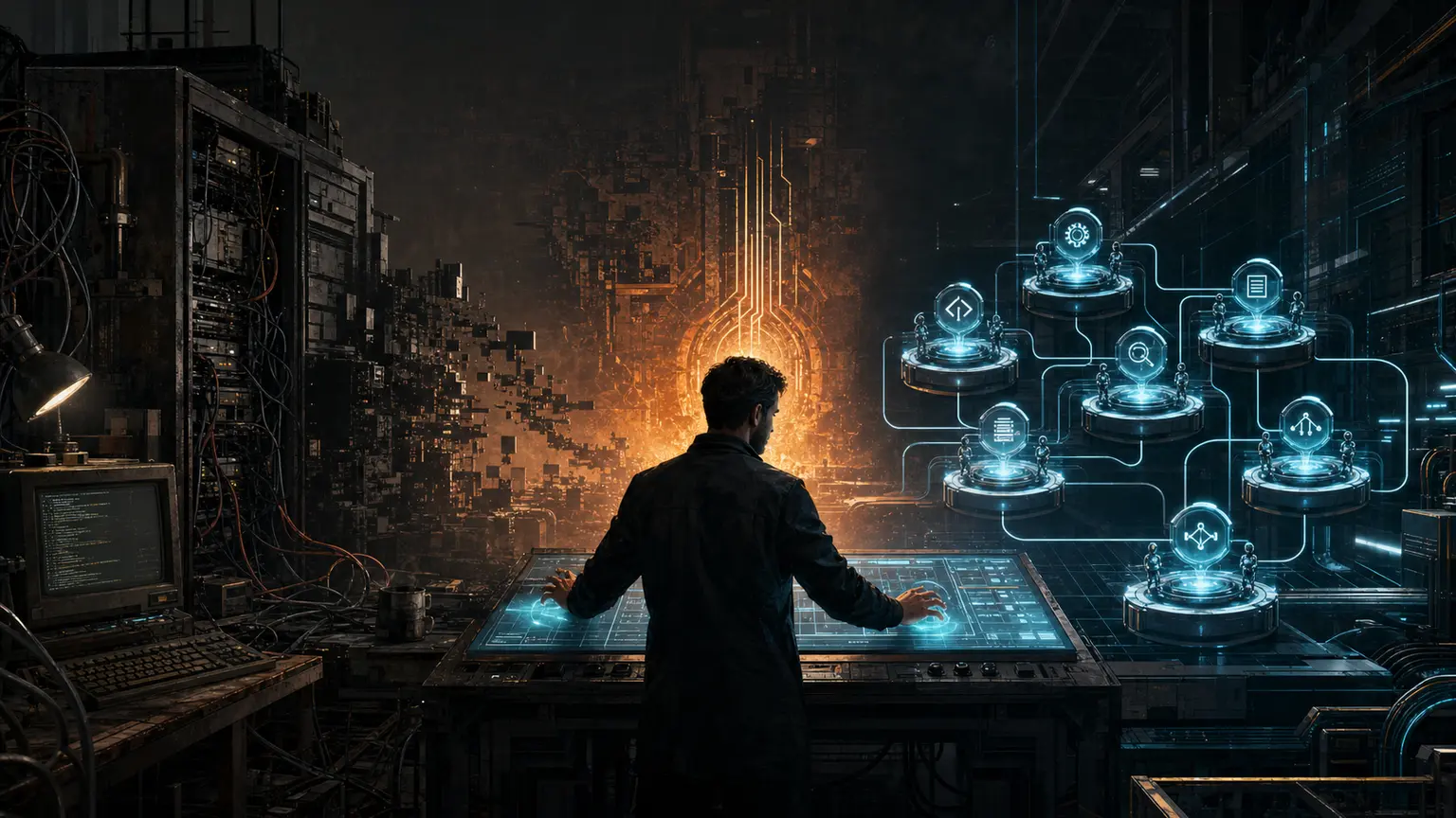 An operator directing a governed autonomous engineering fabric from bare-metal systems into the forge